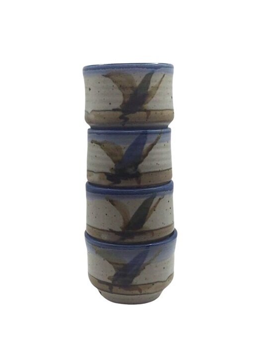 Unknown Other - Vintage Japanese Studio Pottery Hand Thrown Tea Cups Set Of 4 Blue & Brown Glaze